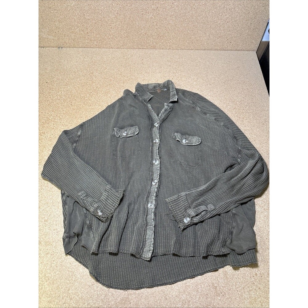 Free People FP One Scout Jacket Waffle Knit Button Down Boho Oversized L G2